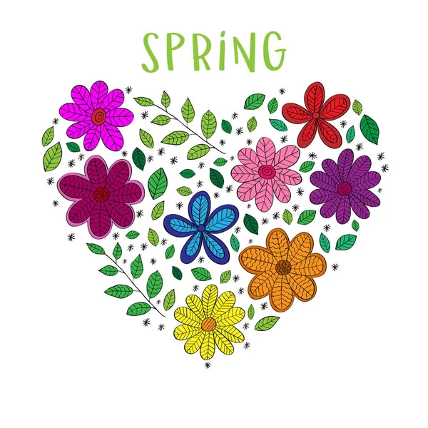 Цветочное сердце Hello Spring изолировано на белом фоне. Векторный шаблон для поздравительной открытки, приглашения, плакат, баннер, ваучер, обои, флаер, брошюра, скидка купона . — стоковый вектор