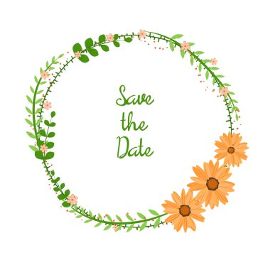 Beyaz arka plan üzerinde izole çiçekli çerçeve çiçek Tarih kaydedin. Tebrik kartı, davet, poster, afiş, fiş, duvar kağıdı, el ilanı, broşür, kupon indirim için vektör şablon.