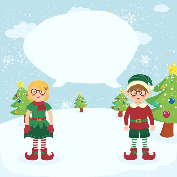 Bolha Discurso Natal Elfos Óculos Casal Cartão Saudação — Vetor de Stock