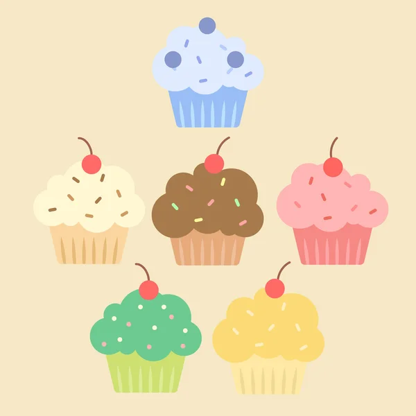 Simple Colorful Cute Cupcakes Set Vector — Stock Vector