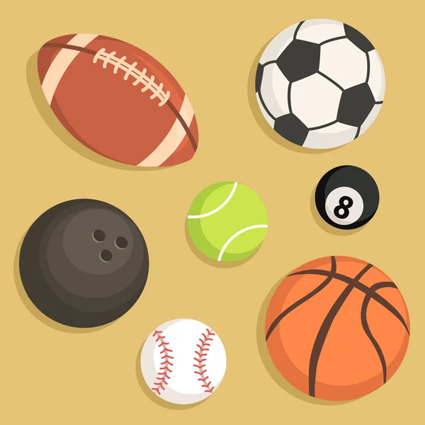 Ορίστε Αθλητισμός μπάλες σκίτσο διάνυσμα ράγκμπι τένις ποδόσφαιρο ποδόσφαιρο μπάσκετ σόφτμπολ μπέιζμπολ μπιλιάρδου μπόουλινγκ — Διανυσματικό Αρχείο