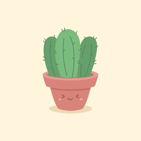 Mignon cactus succulent dans sourire drôle visage pot dessin animé vecteur — Image vectorielle