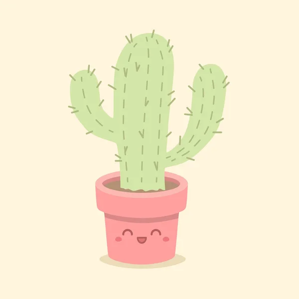 Lindo cactus suculento en sonrisa divertido cara pot dibujos animados vector — Vector de stock