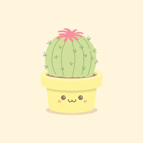 Mignon cactus succulent fleur dans sourire drôle visage pot dessin animé vecteur — Image vectorielle