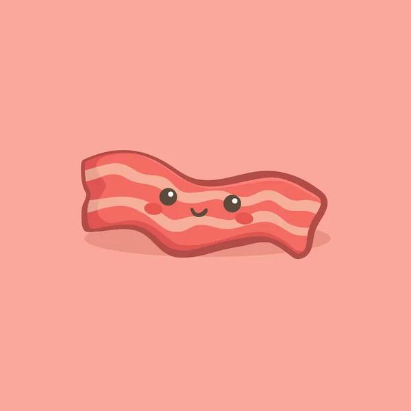 Cute Fried Beef Bacon Breakfast Food Vector Illustration Cartoon - Stok Vektor