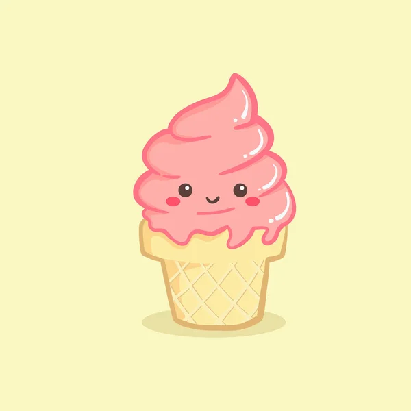 Schattig roze aardbeiroomijs Cone Vector Illustratie Cartoon — Stockvector