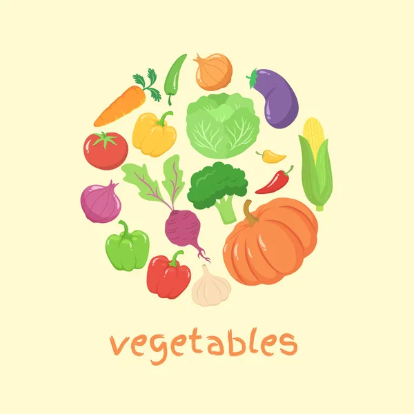 Vector de círculo de icono de conjunto de verduras — Vector de stock