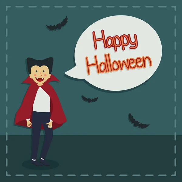 Tarjeta de felicitación de vector de disfraz de vampiro de Halloween — Vector de stock