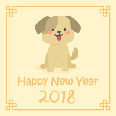 Çin yeni yıl 2018 sevimli köpek zodyak karikatür vektör tebrik kartı