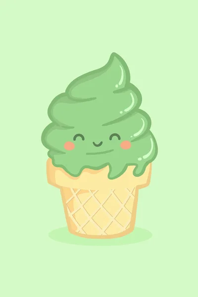 Draguta Twist Swirl Ice Cream Cone Greentea Matcha Vector Illustration Desen animat — Vector de stoc