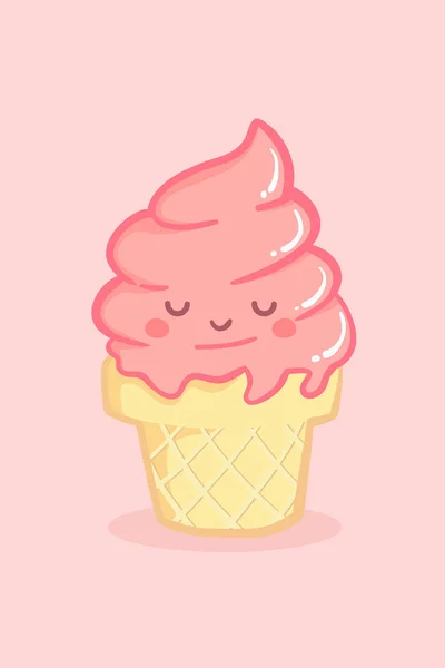 Lindo giro remolino helado cono fresa vector ilustración dibujos animados — Archivo Imágenes Vectoriales