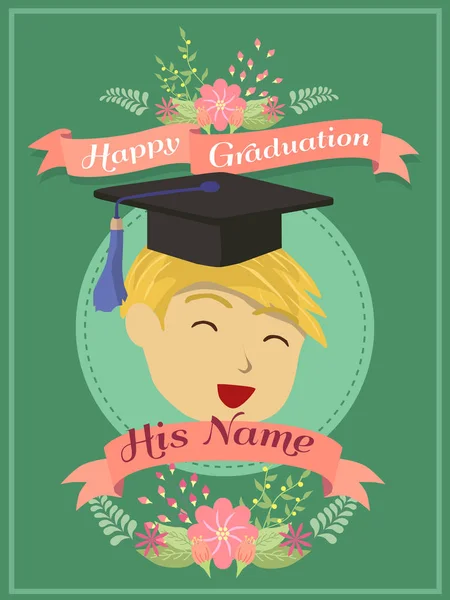 Feliz graduación Green Boy tarjeta de felicitación — Vector de stock