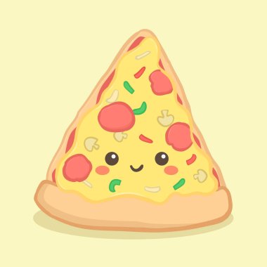 Şirin Pizza dilimi hızlı abur cubur vektör çizim karikatür karakter yüz