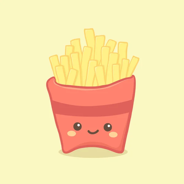 Cute French Fries Potato Fast Junk Food Vector Illustration Cartoon — Stock Vector
