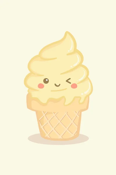 Słodkie Twist Wirowa Ice Cream Cone Wanilia Wektor Ilustracja Kreskówka — Wektor stockowy