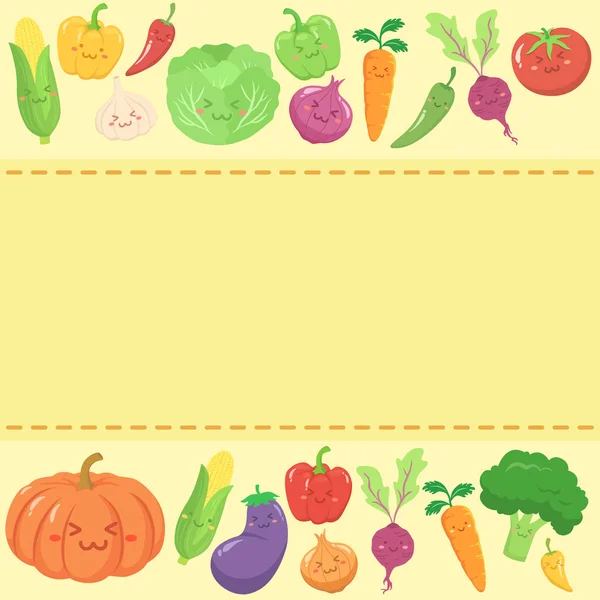 Verduras Set Notas Mensaje Tarjeta Felicitación Cara Linda Caricatura Personaje — Vector de stock