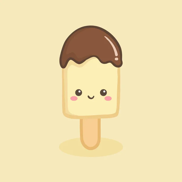 Cute Ice Cream Stick Popsicle Vanilla Sabor Wtih Chocolate Topping — Archivo Imágenes Vectoriales