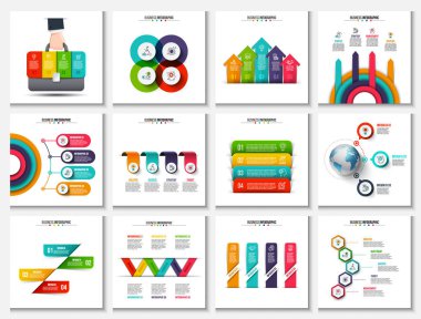 Vektör oklar, daireler ve diğer soyut öğeler Infographic için büyük koleksiyonu. 3, 4 ve 5 seçenekleri, parçalar, adımları veya işlemler ile iş kavramı. Doğrusal simgeler.