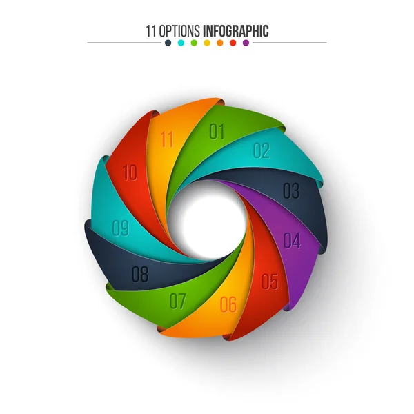 Infografía del círculo vectorial. Plantilla para diagrama de ciclo, gráfico, presentación y gráfico redondo. Concepto de negocio con 11 opciones, piezas, pasos o procesos. Visualización de datos . — Archivo Imágenes Vectoriales