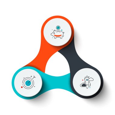 İş veri görselleştirme. Döngü diyagramı 3 adımları, Seçenekler veya işlemler ile soyut unsurları. Vektör iş tanıtımı için şablon. Creative Infographic kavram. İşlem grafiği.