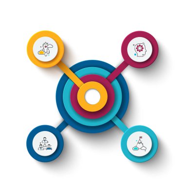 Vektör çemberi bilgisi. Döngü şeması, grafik, sunum ve yuvarlak çizelge için şablon. Seçenekleri, parçaları, adımları ve süreçleri olan iş konsepti. Veri görselleştirme.