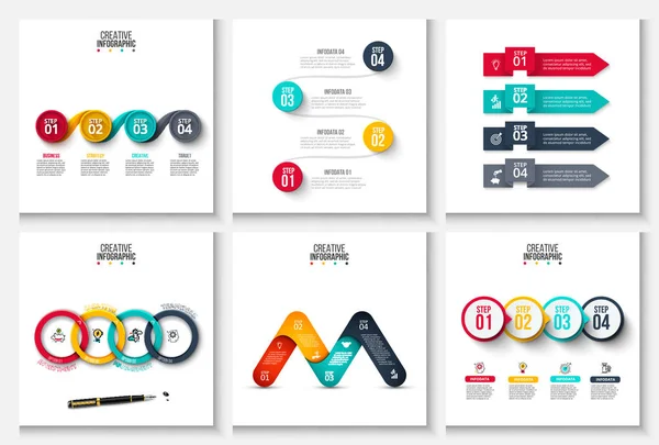 Conjunto de setas vetoriais, círculos e outros elementos abstratos para infográfico. Conceito de negócio com 4 opções, peças, passos ou processos. Ícones lineares . —  Vetores de Stock