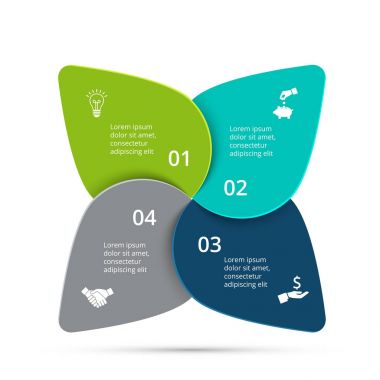 Vektör döngüsü Infographic. Diyagramı, grafik, sunum ve yuvarlak grafik şablonu. 4 seçenekleri, parçalar, adımları veya işlemler ile iş kavramı. Veri görselleştirme.