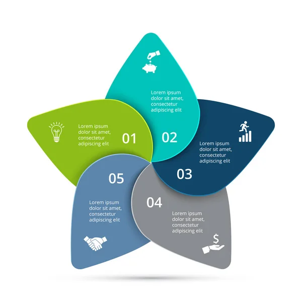 Infografía del ciclo vectorial. Plantilla para diagrama, gráfico, presentación y gráfico redondo. Concepto de negocio con 5 opciones, partes, pasos o procesos. Visualización de datos . — Archivo Imágenes Vectoriales