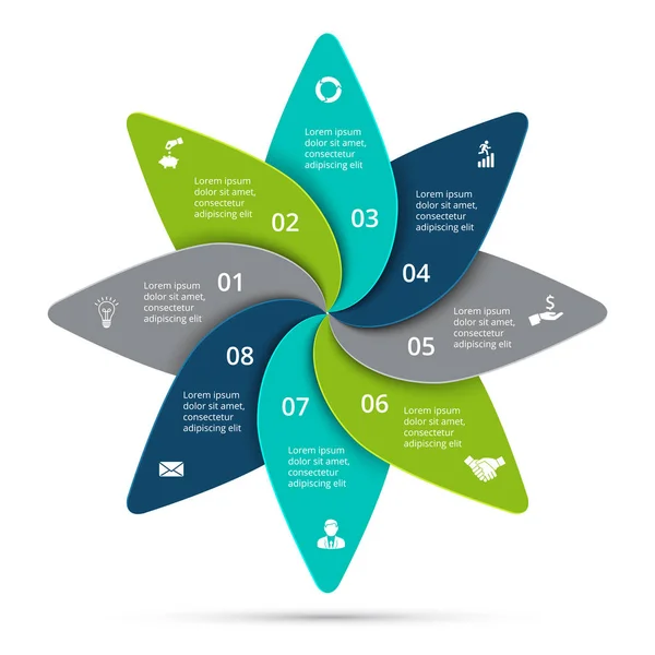 Infografía del ciclo vectorial. Plantilla para diagrama, gráfico, presentación y gráfico redondo. Concepto de negocio con 8 opciones, partes, pasos o procesos. Visualización de datos . — Archivo Imágenes Vectoriales