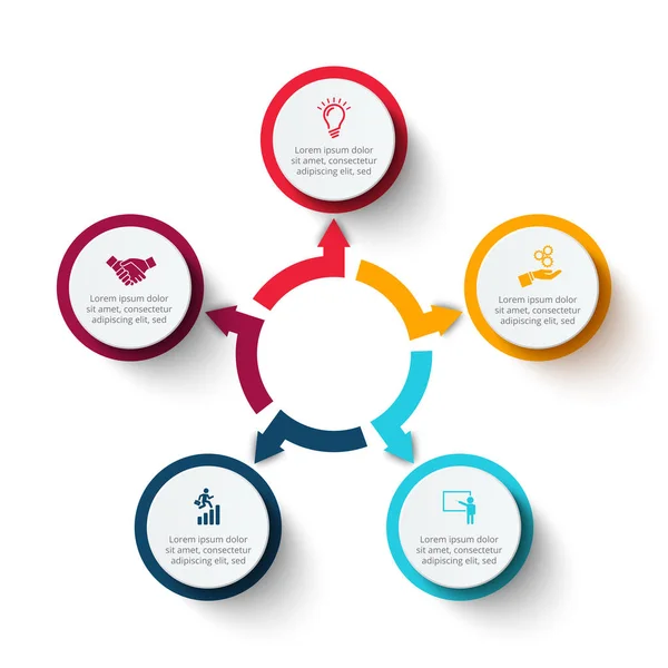 Cirkel van vectorelementen met pijlen voor de infographic. Sjabloon voor cyclusdiagram-, grafiek-, presentatie- en ronde grafiek. Businessconcept met 5 opties, onderdelen, stappen of processen. Abstracte achtergrond. — Stockvector