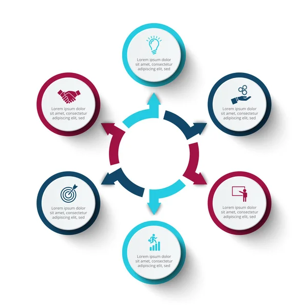 Elementos de círculo vectorial con flechas para infografía. Plantilla para diagrama de ciclo, gráfico, presentación y gráfico redondo. Concepto de negocio con 6 opciones, partes, pasos o procesos. Fondo abstracto . — Archivo Imágenes Vectoriales