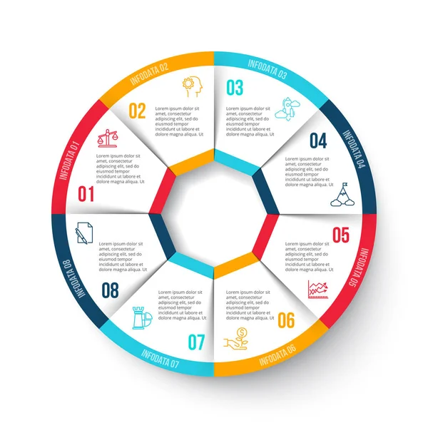 Elemento de círculo vetorial para infográfico. Modelo para diagrama de ciclo, gráfico, apresentação e gráfico redondo. Conceito de negócio com 8 opções, peças, passos ou processos. Contexto abstrato . —  Vetores de Stock