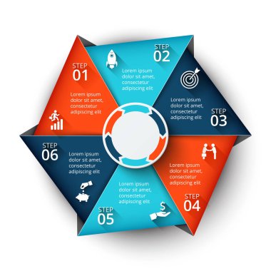 Infographic için vektör altıgen öğe. Döngü diyagramı, grafik, sunum ve grafik şablonu. 6 seçenekleri, parçalar, adımları veya işlemler ile iş kavramı. Arka plan.