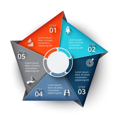 Infographic için vektör pentagon öğe. Döngü diyagramı, grafik, sunum ve grafik şablonu. 5 seçenekleri, parçalar, adımları veya işlemler ile iş kavramı. Arka plan.