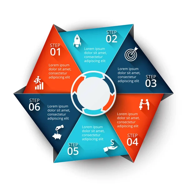 Infographic için vektör altıgen öğe. Döngü diyagramı, grafik, sunum ve grafik şablonu. 6 seçenekleri, parçalar, adımları veya işlemler ile iş kavramı. Arka plan.