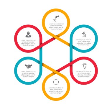 İş veri görselleştirme. Döngü diyagramı 6 adımları, seçenekleri, parçalar veya işlemlerin soyut felements. Vektör iş tanıtımı için şablon. Creative Infographic kavram. İşlem grafiği.