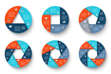 Vektör Infographic tasarım şablonu. İş kavramı ile 3, 4, 5, 6, 7 ve 8 seçenekleri, parçalar, adımlar ya da oluşum. İş akışı düzeni, diyagram, numarası seçenekleri, web tasarım için kullanılabilir.