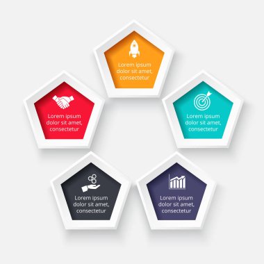 Vektör pentagon Infographic için. Döngü diyagramı, grafik, sunum ve grafik şablonu. 5 seçenekleri, parçalar, adımları veya işlemler ile iş kavramı. Arka plan.