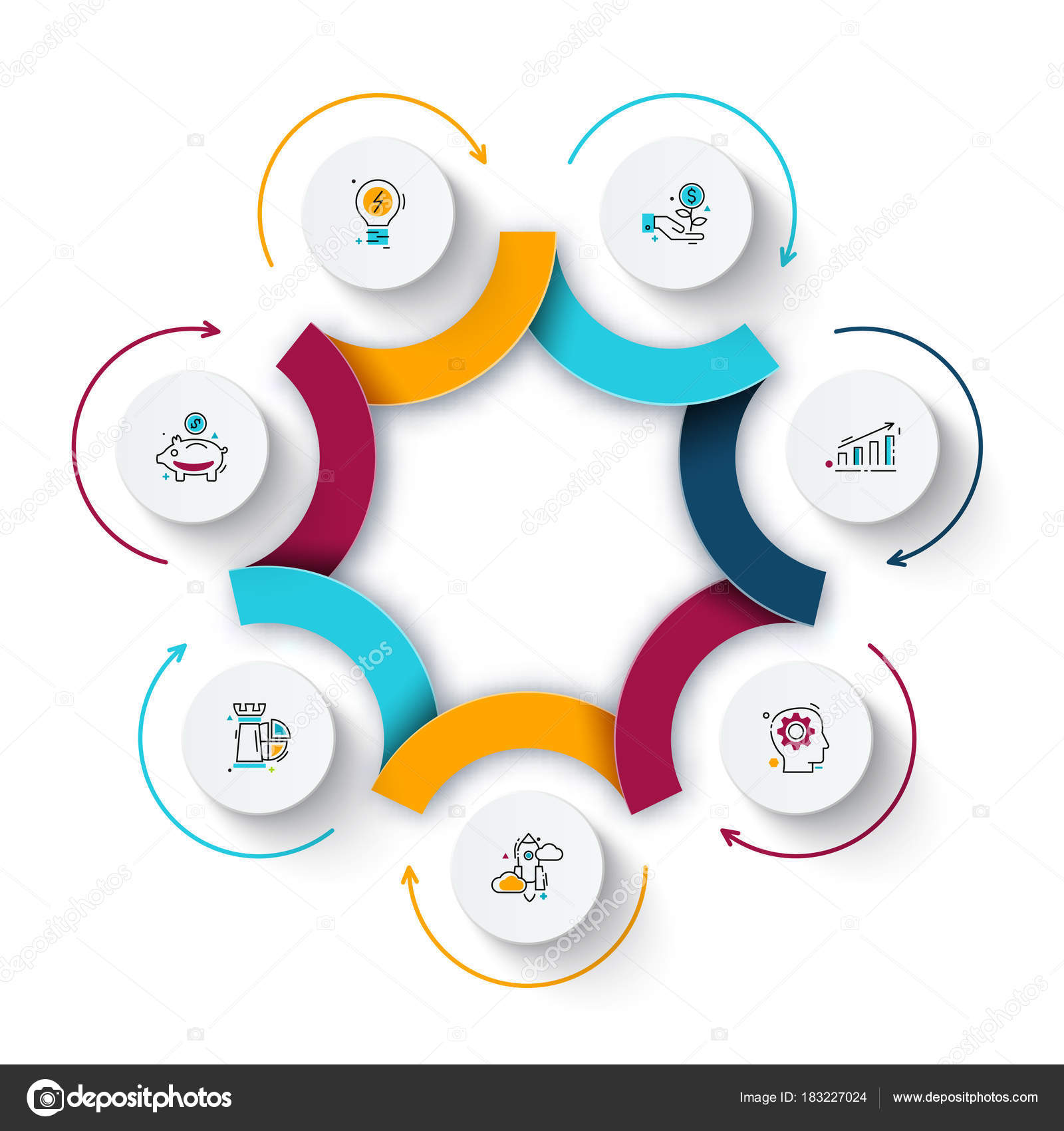 Abstract element of cycle diagram with 7 steps, options, parts or