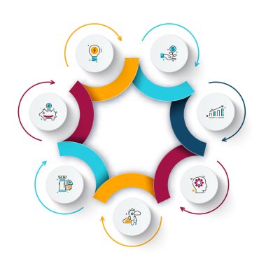 Döngü diyagramı 7 adımlar, seçenekleri, parçalar veya işlemlerin ile soyut unsuru. Vektör iş tanıtımı için şablon. Creative Infographic kavram. İşlem grafiği.