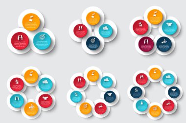 Vektör daire öğeleri Infographic için ayarlayın. Döngü diyagramı, grafik, sunum ve yuvarlak grafik şablonu. İş kavramı ile 3, 4, 5, 6, 7 ve 8 seçenekleri, parçalar, adımlar ya da oluşum.