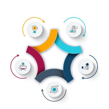 Döngü diyagramı 5 adımlar, seçenekleri, parçalar veya işlemlerin soyut unsuru. Vektör iş tanıtımı için şablon. Creative Infographic kavram. İşlem grafiği.