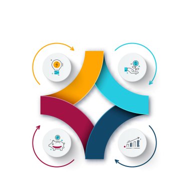 Döngü diyagramı 4 adımlar, seçenekleri, parçalar veya işlemlerin soyut unsuru. Vektör iş tanıtımı için şablon. Creative Infographic kavram. İşlem grafiği.