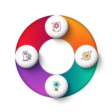 Infographic için vektör gradeinte daire öğeleri. Döngü diyagramı, grafik, sunum ve yuvarlak grafik şablonu. 4 seçenekleri, parçalar, adımları veya işlemler ile iş kavramı. Arka plan.