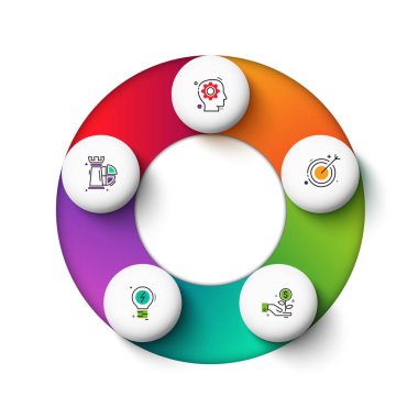 Infographic için vektör gradeinte daire öğeleri. Döngü diyagramı, grafik, sunum ve yuvarlak grafik şablonu. 5 seçenekleri, parçalar, adımları veya işlemler ile iş kavramı. Arka plan.