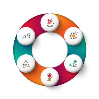 Infographic için vektör gradeinte daire öğeleri. Döngü diyagramı, grafik, sunum ve yuvarlak grafik şablonu. 6 seçenekleri, parçalar, adımları veya işlemler ile iş kavramı. Arka plan.