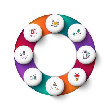 Infographic için vektör gradeinte daire öğeleri. Döngü diyagramı, grafik, sunum ve yuvarlak grafik şablonu. 8 seçenekleri, parçalar, adımları veya işlemler ile iş kavramı. Arka plan.