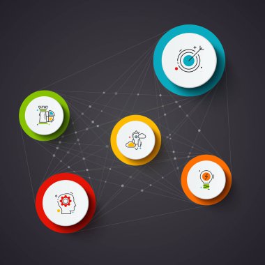 Karanlık vektör Infographic tasarım şablonu. 5 seçenekleri, parçalar, adımları veya işlemler ile iş kavramı. Kullanılabilir iş akışı düzeni, diyagram, numarası seçenekleri, web tasarım için. Veri görselleştirme.