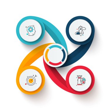 Infographic için vektör girdap öğeleri. Döngü diyagramı, grafik, sunum ve grafik şablonu. 4 seçenekleri, parçalar, adımları veya işlemler ile iş kavramı. Arka plan.