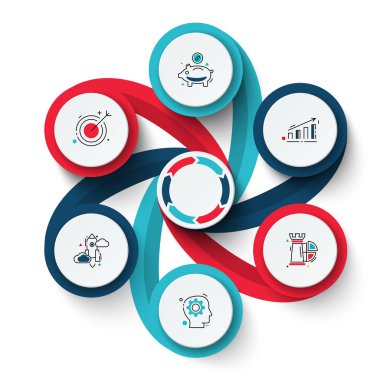 Infographic için vektör girdap öğeleri. Döngü diyagramı, grafik, sunum ve grafik şablonu. 6 seçenekleri, parçalar, adımları veya işlemler ile iş kavramı. Arka plan.